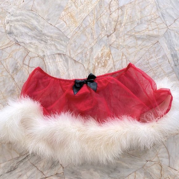 Victorias Secret Santa Baby RED PANTY SKIRT FEATHERS MEDIUM - Picture 3 of 14